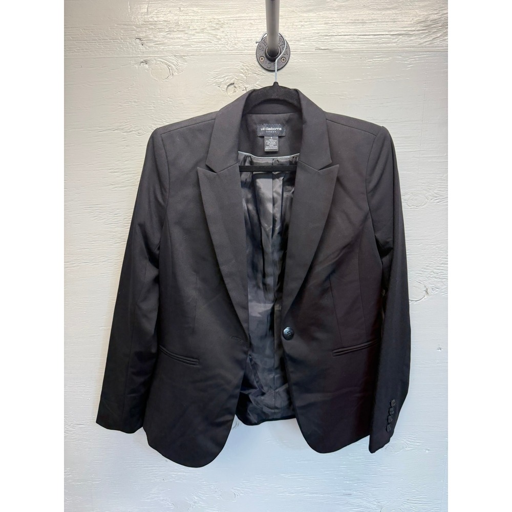 Liz Claiborne Career Black Single Button Blazer Womens Size 4 Professional
